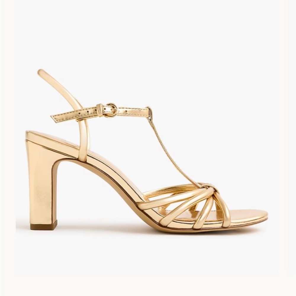 J. Crew Factory Sunkissed Metallic Gold T-Strap Heels Size 8 New in Box - Picture 2 of 11